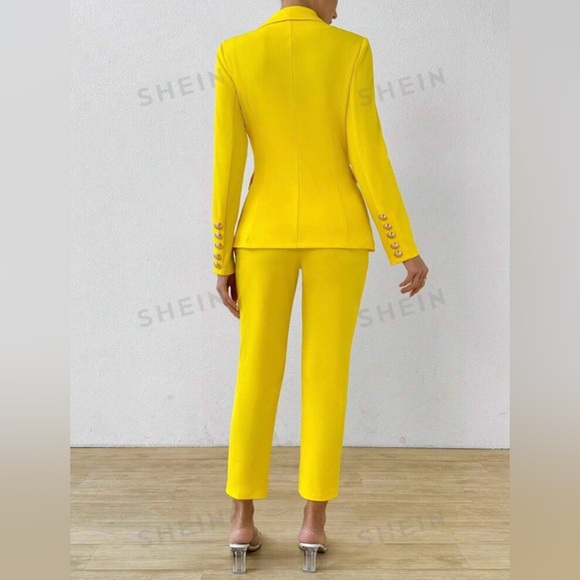 Women's Solid Color Double Breasted Long Sleeve Suit Jacket And Pants. - Picture 6 of 7